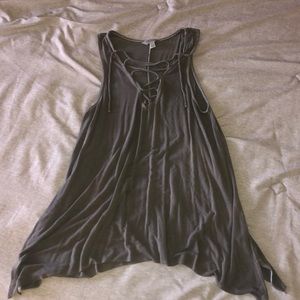 Lace up gray flowy tank